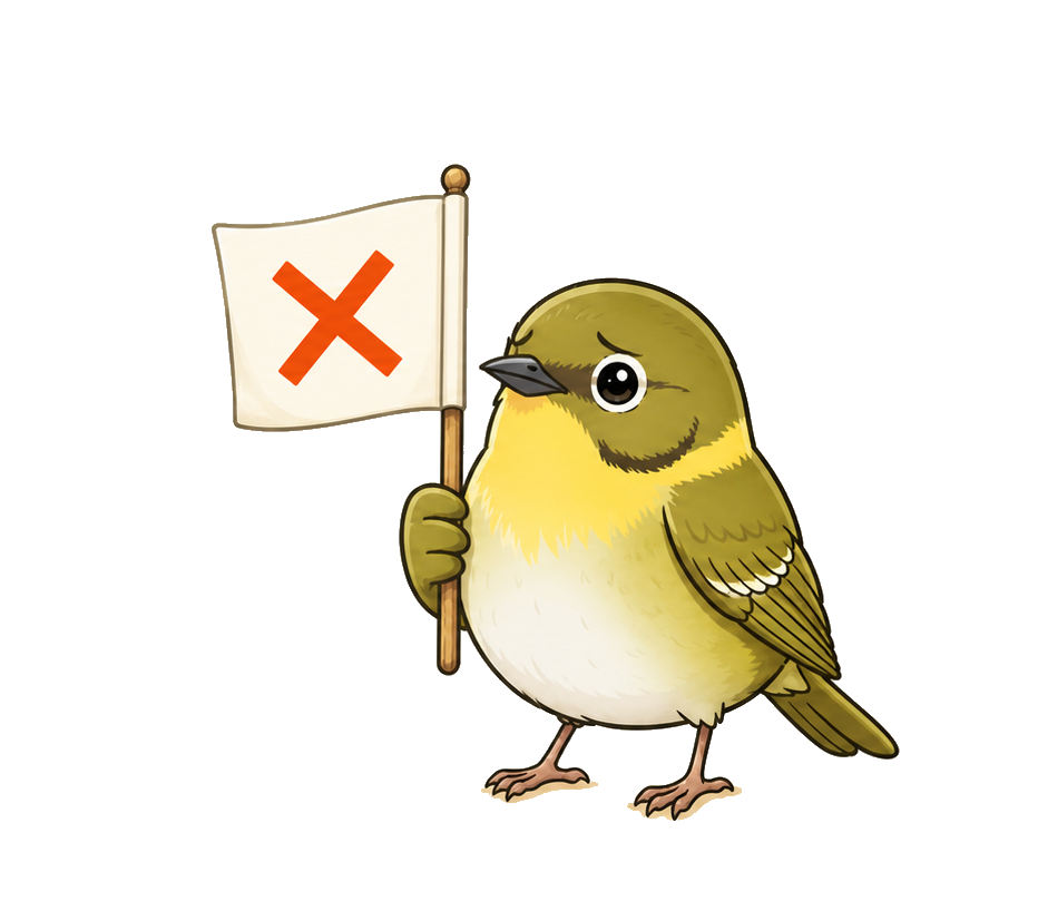 バツの旗を持つうぐいすのイラスト