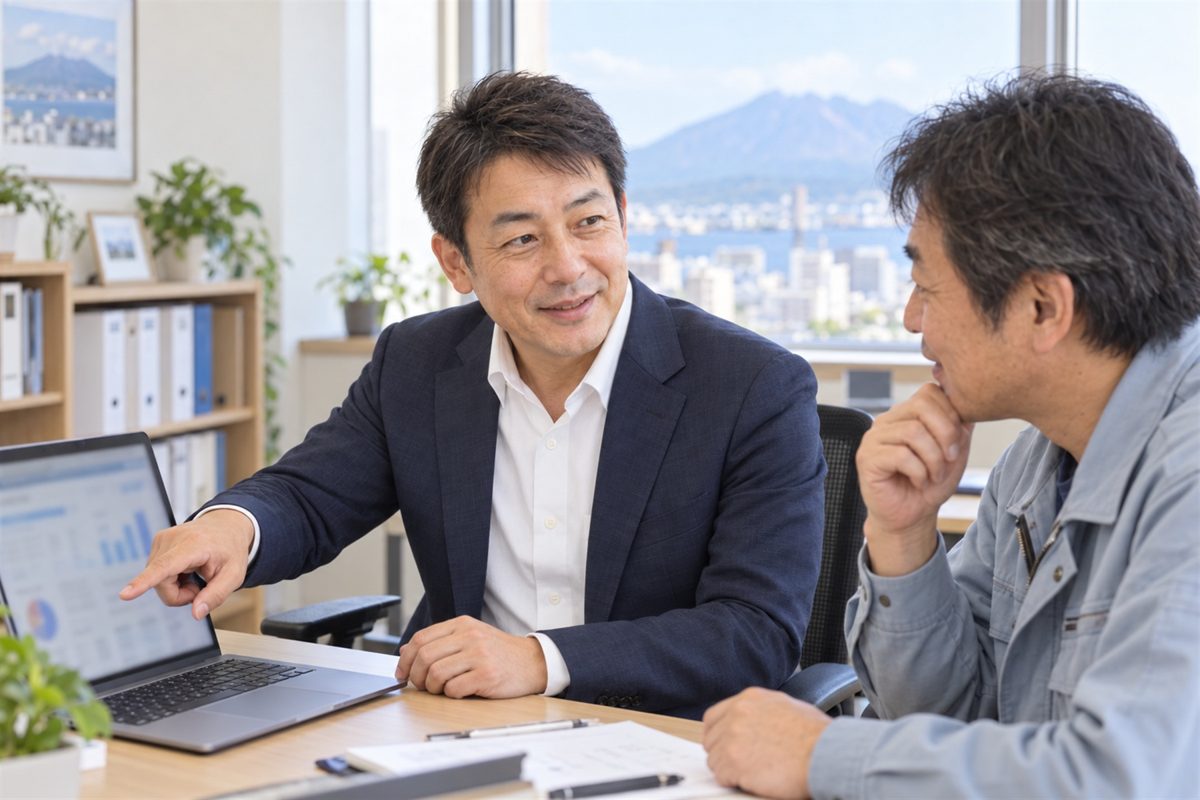 パソコンの画面を見ながら説明する代表税理士