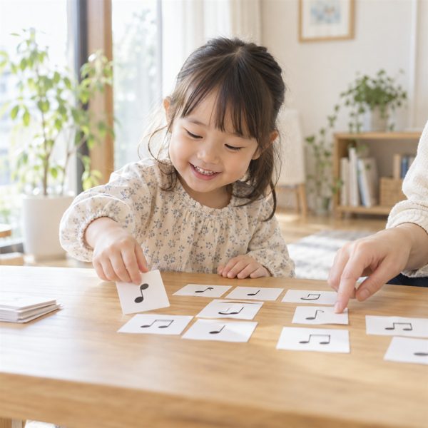 カードで音符を覚える幼児